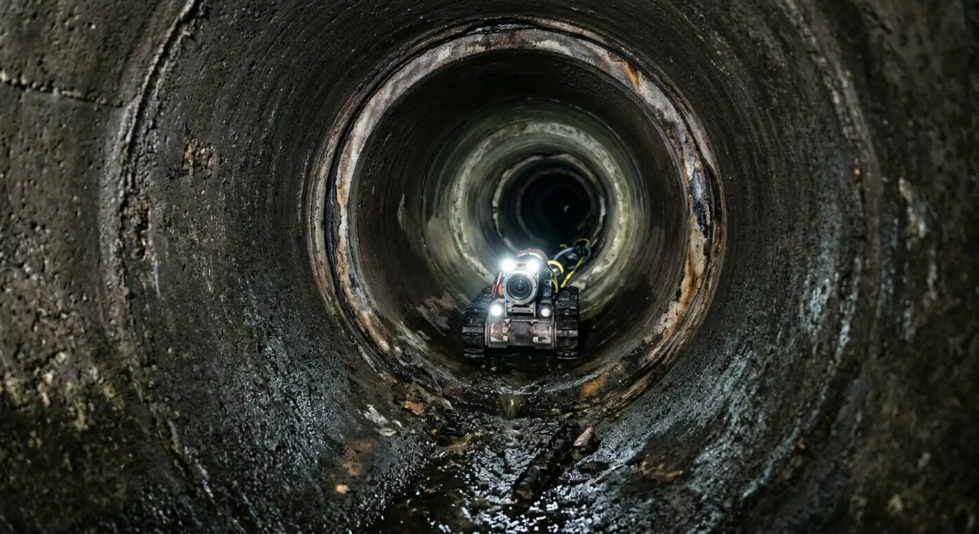 Robotic sewer camera inspecting pipe interior for Sewer Line Cleaning in Ferndale